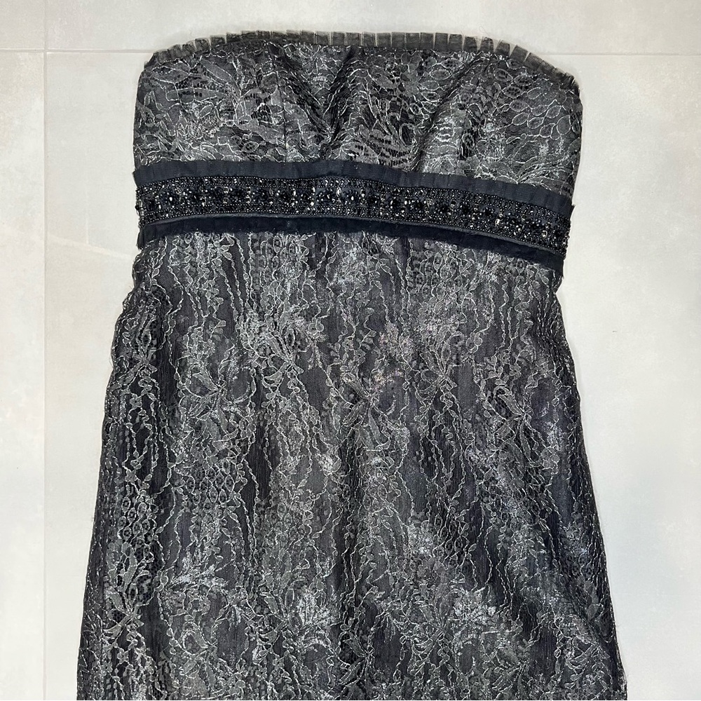 Badgley Mischka Black Lace Sequin Band Strapless - Picture 6 of 8